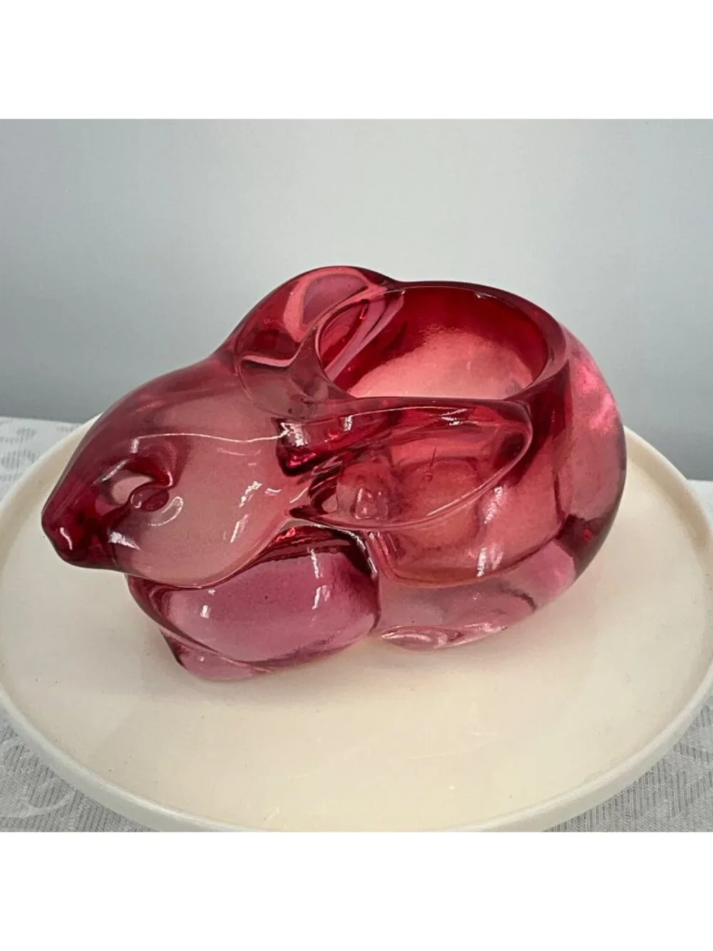 Indiana Glass Rabbit-Shaped Votive Candle Holder Pink